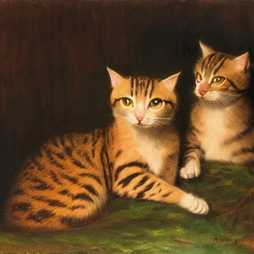 Image similar to meeting of the cats, nighttime, artwork by Frederic Edwin