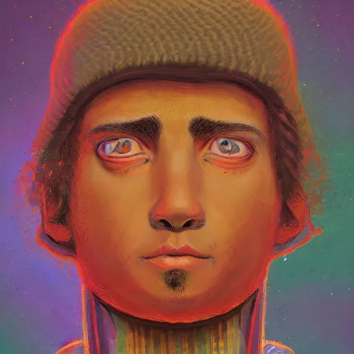 Image similar to portrait of a disillusioned young man, drained of energy by the artistic struggle, by louis wain, simon stalenhag and johanna martine, trending on artstation