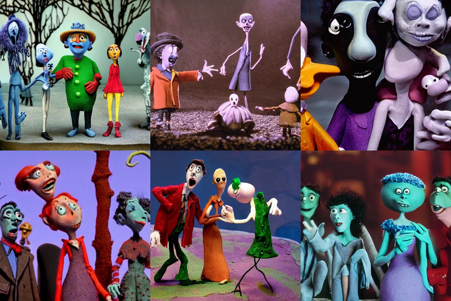 Prompt: a film still from a claymation movie directed by Tim Burton