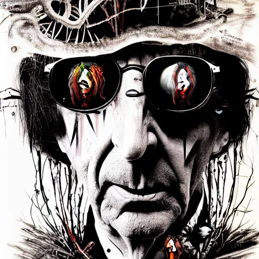 Image similar to graphic illustration, creative design, alice cooper, biopunk, francis bacon, highly detailed, hunter s thompson, mixed media, concept art