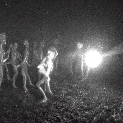 Image similar to aliens dancing caught on trail cam, night vision