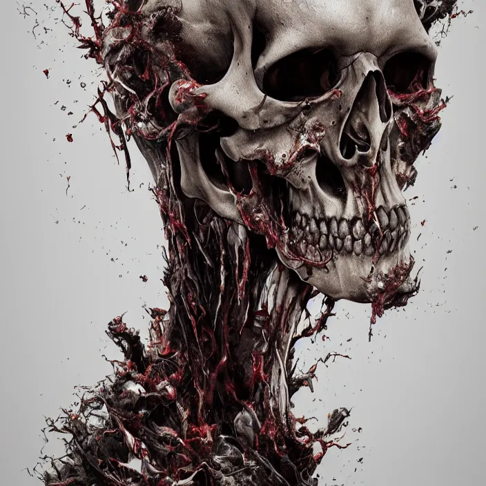 Prompt: portrait of a melting skull. missing jaw. infected with zombie fungus. intricate abstract. intricate artwork. nightmare fuel. by Tooth Wu, wlop, beeple, dan mumford. octane render, trending on artstation, greg rutkowski very coherent symmetrical artwork. cinematic, hyper realism, high detail, octane render, 8k, iridescent accents