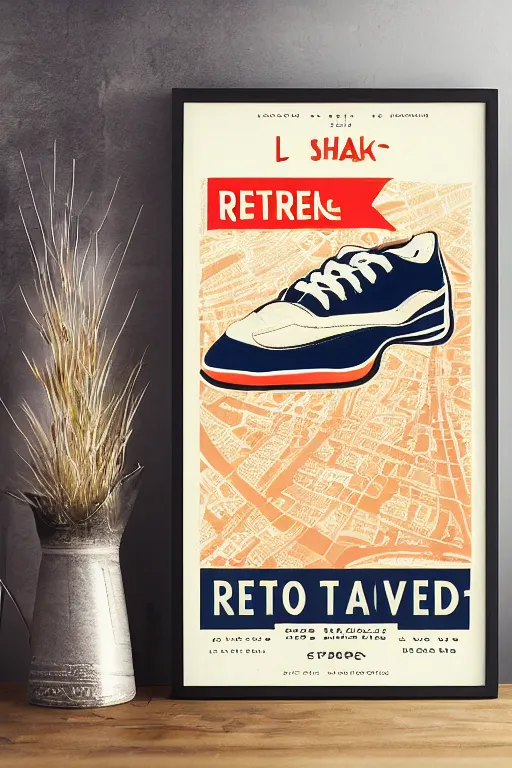 Image similar to vintage travel poster for retro sneaker