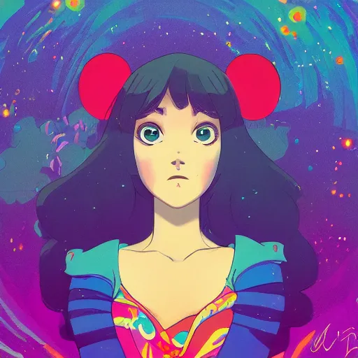 Image similar to a beautiful female disney styled character, ultra detailed, sunrise, portrait, hyper colorful, super coherent, symmetry, trending on artstation, by studio ghibli