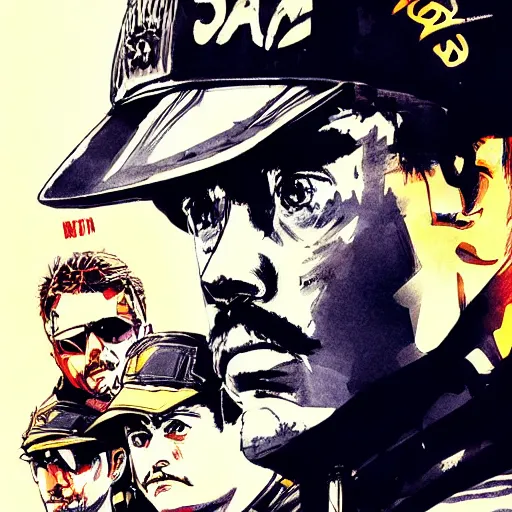 Image similar to super troopers movie poster, concept art, sumi - e style, intricate linework, artstation, trending, highly detailed, smooth, focus, art by yoji shinkawa,