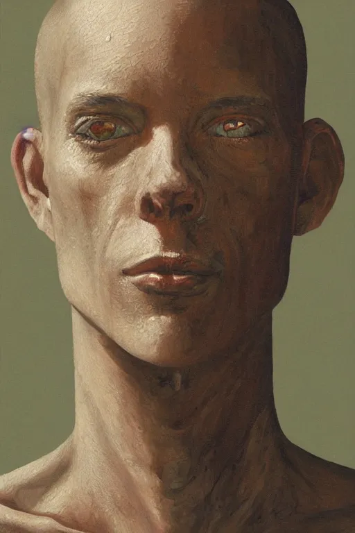 Image similar to robot monk painting a self - portrait on a canvas. intricate, highly detailed, photorealistic, film still, by vdragan bibin.