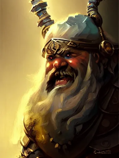 Image similar to a dwarf cleric dnd character, ornamented armor, oil painting, Tooth Wu, Greg Rutkowski, RPG portrait, dynamic lighting, fantasy art, High contrast, depth of field,