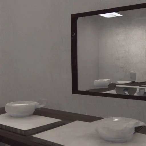 Image similar to a mirror but in the reflection is a fantasy world, dynamic lighting, photorealistic, ambient lighting