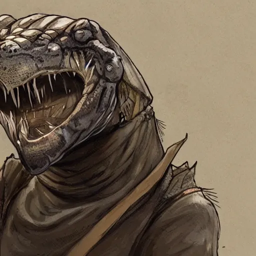 Image similar to A crocodile dressed like in Mad Max in the style of a DnD character portrait, concept art