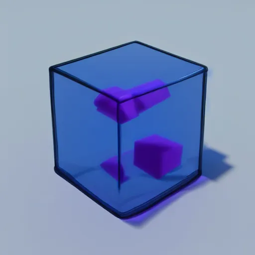 Prompt: cube of blue jelly, 3 d render, minimalism