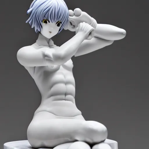 Prompt: intricate marble statue of rei ayanami kneeling relaxed, highly detailed