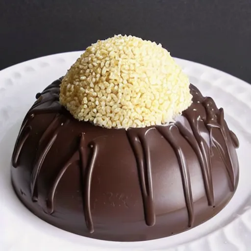 Prompt: Chocolate covered World War 2 naval mine, served on a plate, gourmet sweet