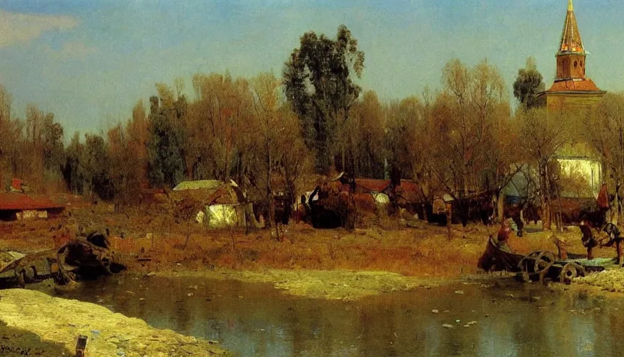 Image similar to matte painting of a beautiful russian village, by ilya repin,