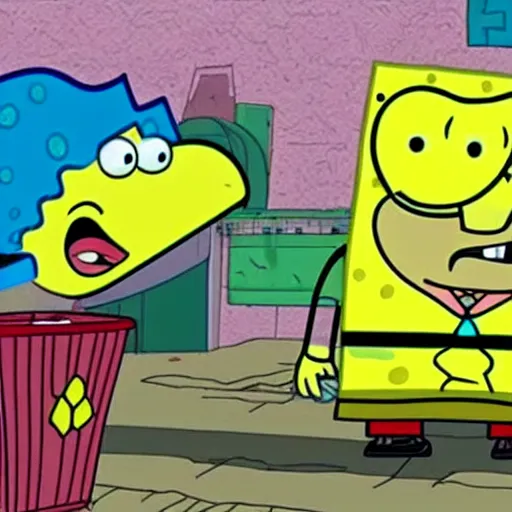 Image similar to walter white gets trapped in bikini bottom and meets spongebob and patrick