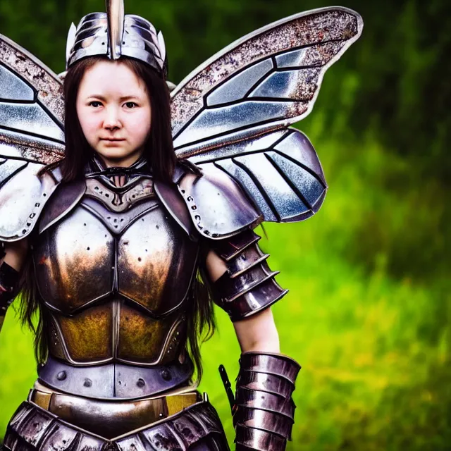 Prompt: full body photo of a beautiful cute strong warrior queen wearing butterfly armour, highly detailed, 8 k, hdr, smooth, sharp focus, high resolution, award - winning photo