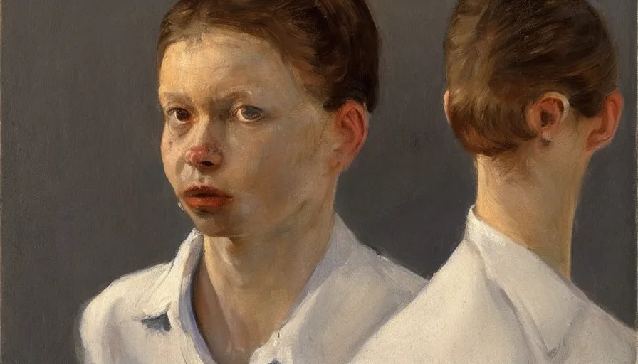 Image similar to painting by borremans, self - portrait, detailed, stunning