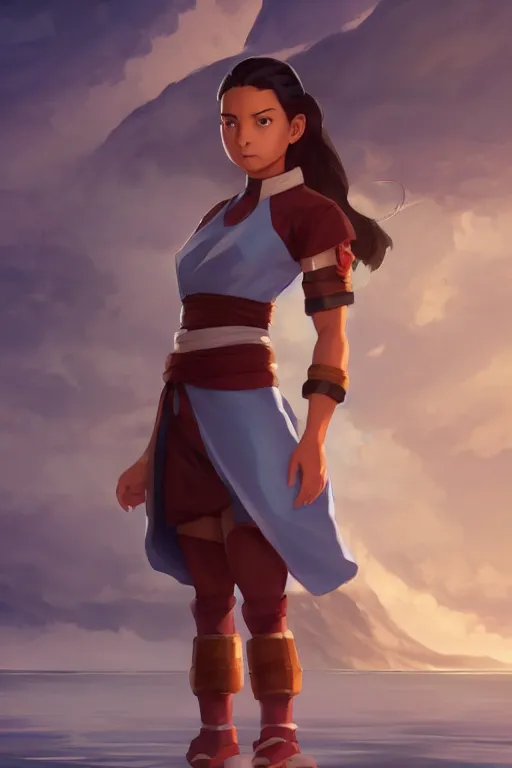 Image similar to Katara from the last Airbender , made by Stanley Artgerm Lau, WLOP, Rossdraws, ArtStation, CGSociety, concept art, cgsociety, octane render, trending on artstation, artstationHD, artstationHQ, unreal engine, 4k, 8k,