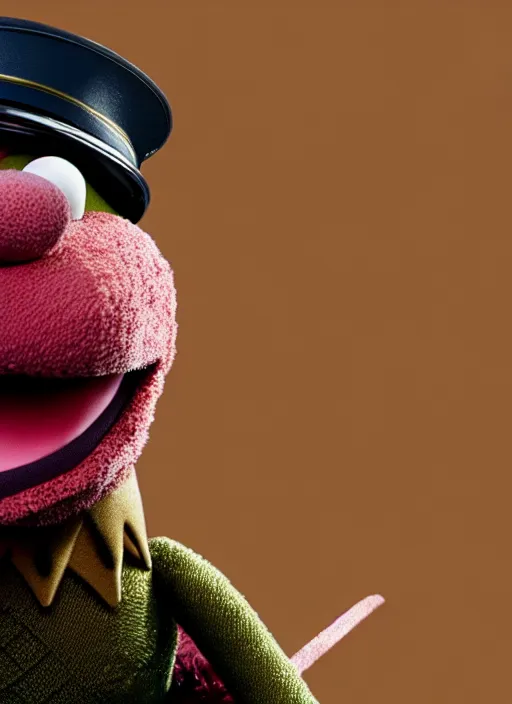 Image similar to studio portrait still of muppet!!!!! nick fury the winter soldier in avengers endgame!!!!!! as a muppet muppet as a muppet, 8 k, studio lighting, key light,