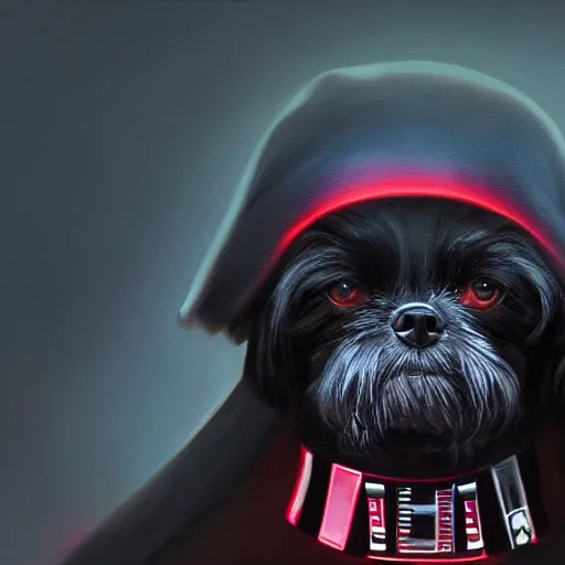 Image similar to Darth Vader as a Shih Tzu, detailed, centered, digital painting, artstation, concept art, donato giancola, Joseph Christian Leyendecker, WLOP, Boris Vallejo, Breathtaking, 8k resolution, extremely detailed, beautiful, establishing shot, artistic, hyperrealistic, beautiful face, octane render, cinematic lighting, dramatic lighting, masterpiece