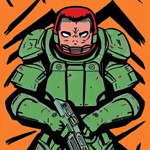 Image similar to doomguy in the style of inio asano