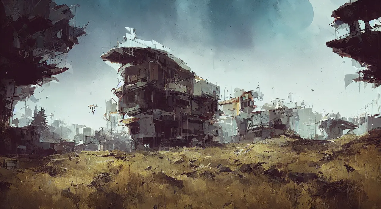 Prompt: a building in a stunning landscape by Ismail Inceoglu