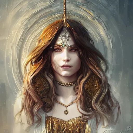 Image similar to a portrait of grace as a sorceress, urban motifs, intricate, elegant, highly detailed, digital painting, trending on artstation, concept art, smooth sharp focus, illustration, art by artgerm and greg rutkowski