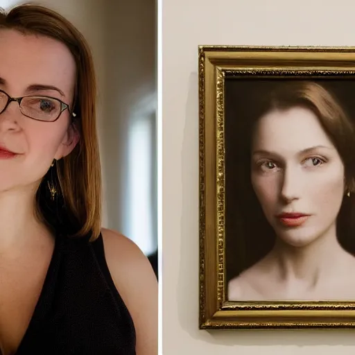 Prompt: portrait of a beautiful woman in soft focus, next to a portrait of a beautiful woman in hard focus