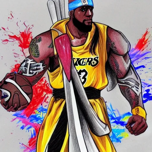 Prompt: pencil sketch of lebron james bankai, detailed, colourful, beautiful, masterpiece, trending on artstation