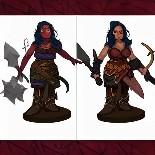 Image similar to Dungeons and dragons character art of a dwarf woman with dark skin and a battleaxe