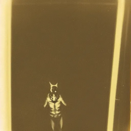 Image similar to old polaroid of a demon apearing in a dark spot of a room