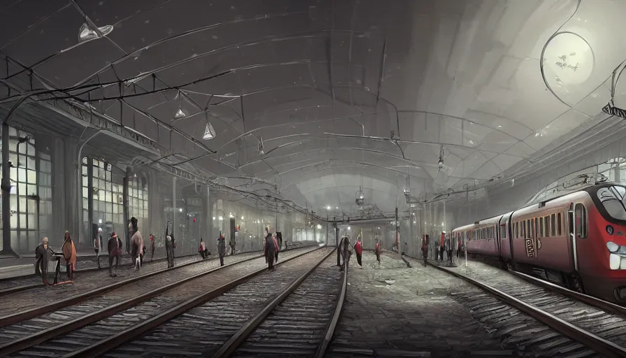 Image similar to rat society dyptopian train station digital art, concept art, wallpaper, photorealistic rendering