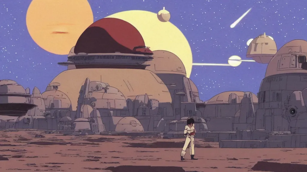 Prompt: tatooine landscape Star Wars a new hope 1977 studio ghibli animation