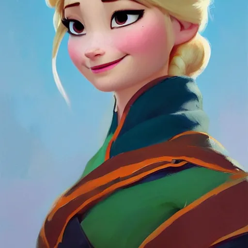 Image similar to greg manchess portrait painting of anna from frozen as overwatch character, medium shot, asymmetrical, profile picture, organic painting, sunny day, matte painting, bold shapes, hard edges, street art, trending on artstation, by huang guangjian and gil elvgren and sachin teng