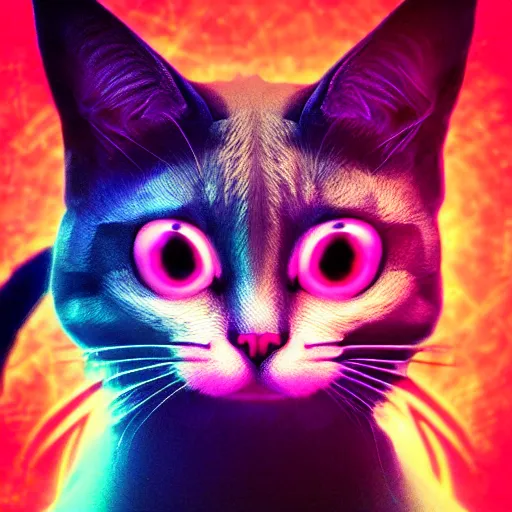 Image similar to anime cat, portrait, vaporwave, synthwave, neon, vector graphics, cinematic, volumetric lighting, f 8 aperture, cinematic eastman 5 3 8 4 film, photorealistic