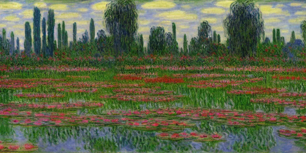 Prompt: gardens of babylon painted by claude monet