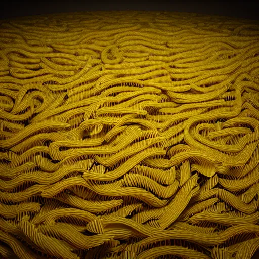 Prompt: a forest made of pasta, in the foreground a lake made of milk and ketchup, sharp focus, octane render, unreal engine 5, 4 k