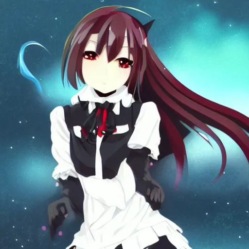 Prompt: a “red-eyed black-haired anime fox girl” wearing black fingerless-gloves, high-waist-black-skirt, white-collared-shirt blue-open-jacket, black-necktie, unsheathing her katana, white background, visual-key, anime illustration, pixiv, anime-twitter