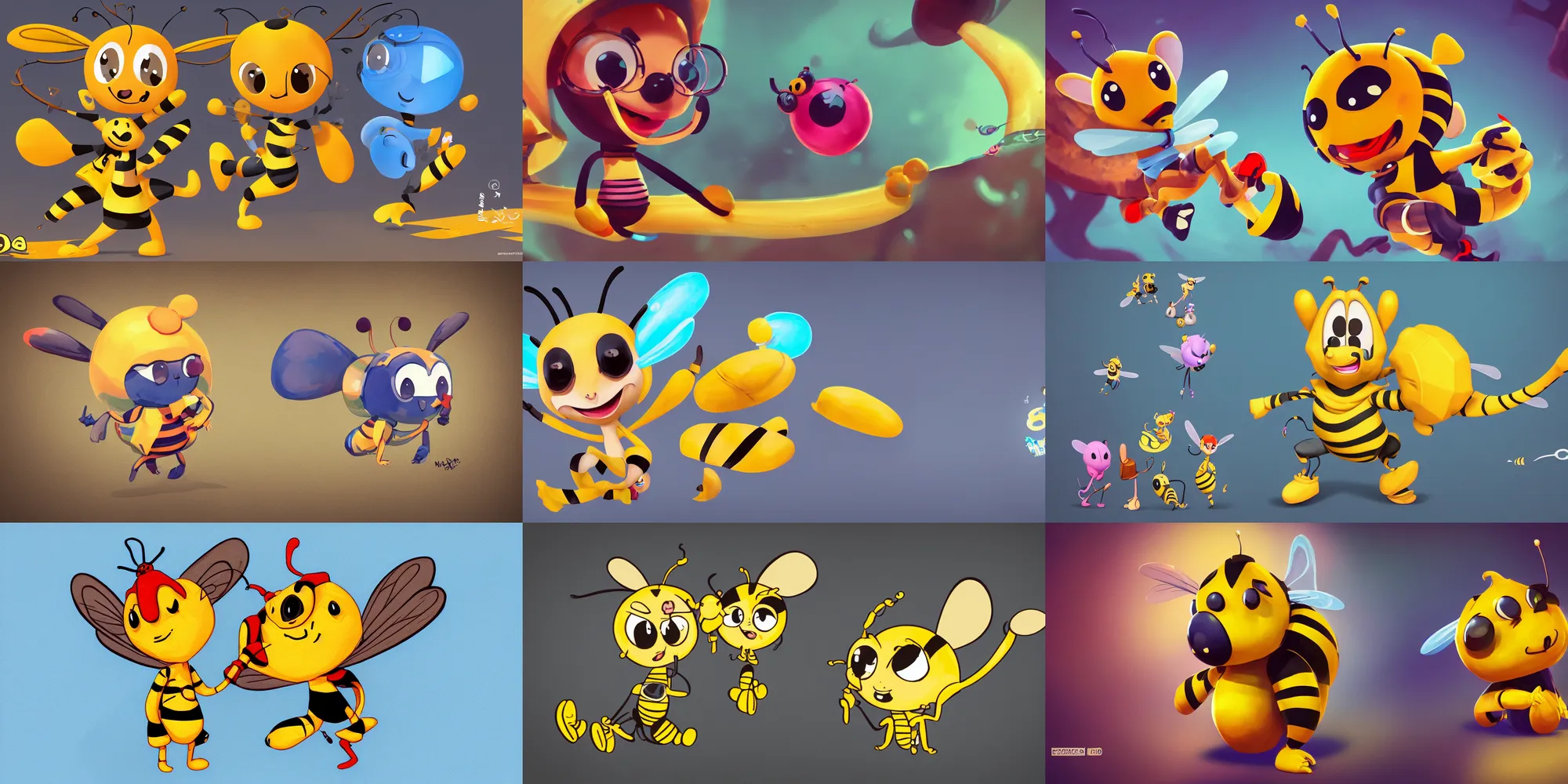 Prompt: a cartoon character the cute bee, hyper - casual, stylized concept art. style playrix, ahmad merheb, edin durmisevic, alexander minze thumler, yan morala, maya bee, 8 k, game screen, close up, top artstation