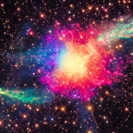 Image similar to a high - resolution color photo of a rainbow supernova