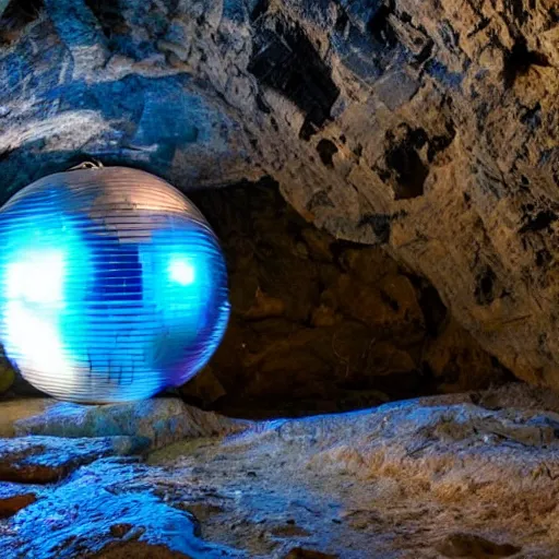 Image similar to disco ball illuminating a rocky cave