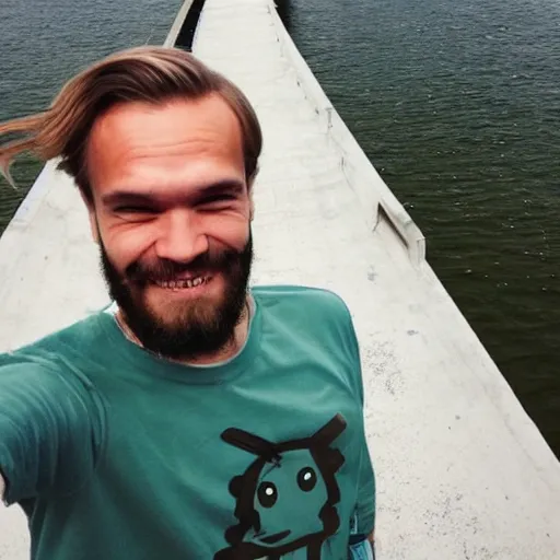 Image similar to pewdiepie selfie at a bridge