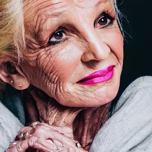 Prompt: old britney spears singer at age 9 0 years old, color ( sony a 7 r iv, symmetric balance, polarizing filter, photolab, lightroom, 4 k, dolby vision, photography award ), vogue, perfect face