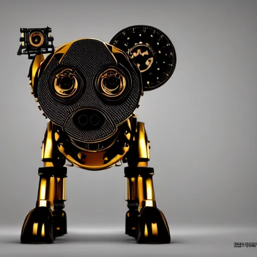 Prompt: steampunk robot dog gold black and rose, shiny golden, studio light, 4 k, highly detailed, black background, light on top