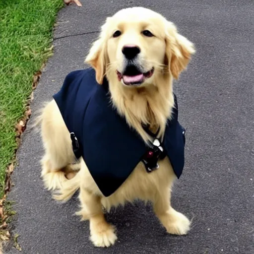 Prompt: a golden retriever that looks like tom cruise wearing a suit