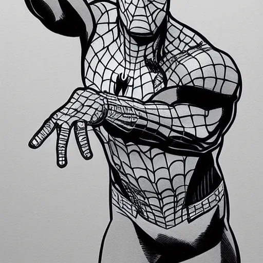 Prompt: dwayne johnson as spiderman in style of pen line drawing, very detailed