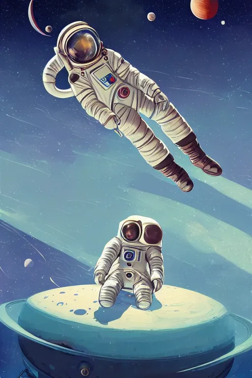 Image similar to an cosmonaut lie relaxed on a crescent moon between the stars and the planets in outer space, cosmonaut post grunge concept art,high detail,4k, trending on artstation by josan gonzalez and tyler edlin