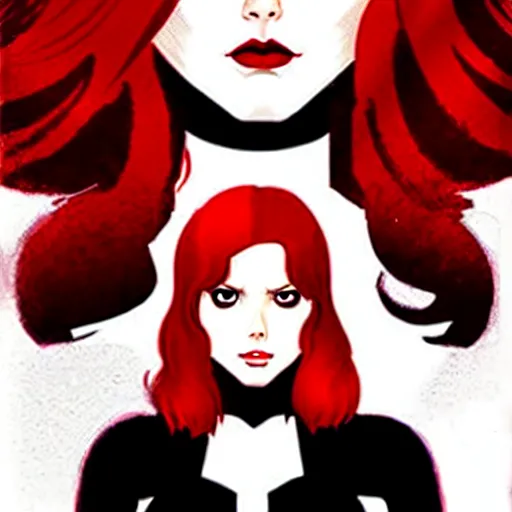 Image similar to phil noto comicbook cover art, black widow marvel, symmetrical eyes, long red hair, full body, city rooftop