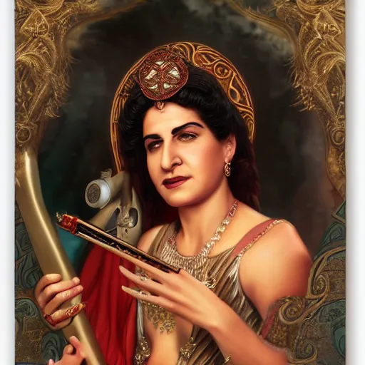 Image similar to a detailed fantasy character portrait of om kalthoum as goddess of music by lauri blank, artgerm, evelyn de morgan, 8K, 50mm lens