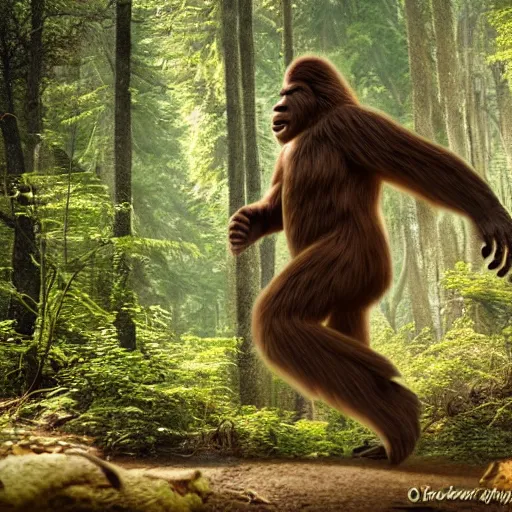 Prompt: bigfoot caught on camera in a forest