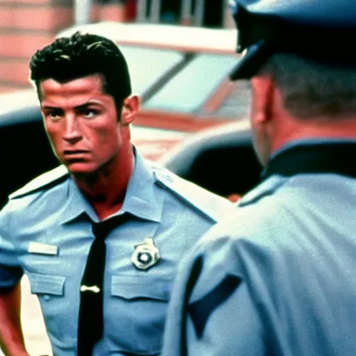 Prompt: movie still of cristiano ronaldo as a police officer in the movie Heat (1995), cinematic, dante spinotti,